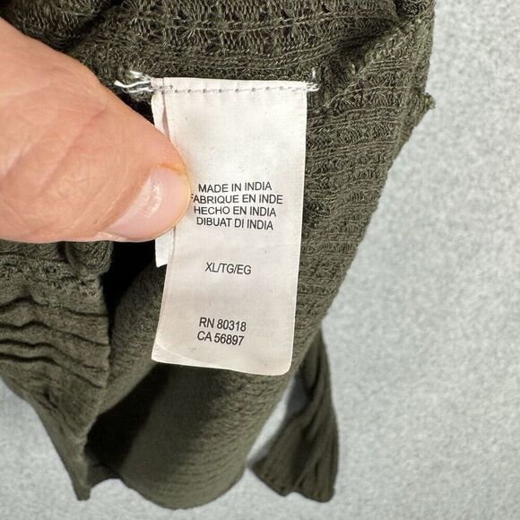 LUCKY BRAND Blouse Womens Large Green Linen Blend Top Long Sleeve Boho Knit - Picture 8 of 13